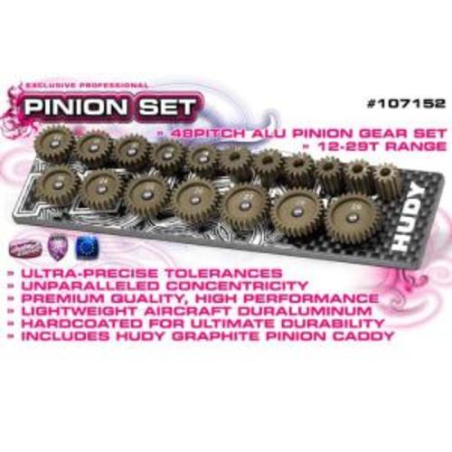 HUDY SET OF 18 ALU PINIONS 48P WITH CADDY 12T ~ 29T  107152