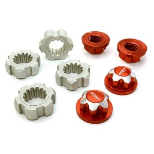 [#C27149RED] Billet Machined 24mm Wheel Adapters &amp; 17mm Wheel Nuts for Traxxas X-Maxx 4X4 (Red)