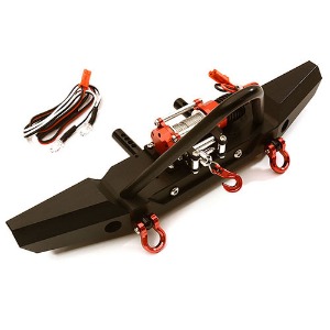 [#C28489BLACKRED] Realistic Front Alloy Bumper w/ Winch &amp; LED for Traxxas TRX-4 w/ 43mm Mount