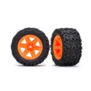 AX6774A Tires &amp; wheels, assembled, glued (2.8&quot;) (RXT orange wheels, Talon Extreme tires, foam inserts) (2WD electric rear) (2) (TSM rated)