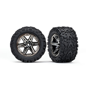 AX6774X Tires &amp; wheels, assembled, glued (2.8&quot;) (RXT black chrome wheels, Talon Extreme tires, foam inserts) (2WD electric rear) (2) (TSM rated)