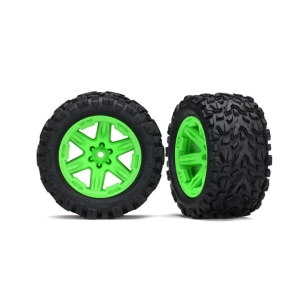 AX6774G Tires &amp; wheels, assembled, glued (2.8&quot;) (RXT green wheels, Talon Extreme tires, foam inserts) (2WD electric rear) (2) (TSM rated)