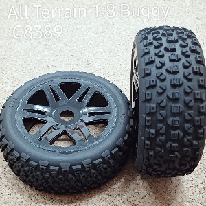 C8389  1:8 CARACAL All Terrain Glued Tire Set (2) Bk Double 6 Spoke
