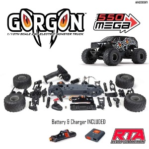 1/10 GORGON 4X2 MEGA 550 브러시드 몬스터 트럭 조립 준비 완료 키트(배터리 및 USB충전기 포함)   ARA3230SKT1