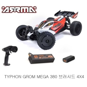 ARA2106T1 TYPHON GROM MEGA 380 브러시드 4X4 소형 버기 RTR, 배터리 및 충전기 포함, 레드/화이트