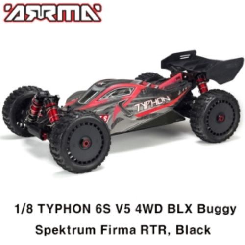 [최신버전] V5 ARRMA 1:8 TYPHON 6S V5 4WD BLX Buggy with Spektrum Firma RTR, Black