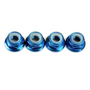 AX4147X Nuts, 5mm flanged nylon locking (aluminum, blue-anodized) (4)