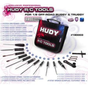 190003 HUDY SET OF TOOLS + CARRYING BAG - FOR 1/8 OFF-ROAD CARS