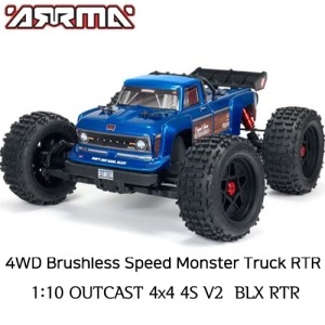 최신형 ARRMA 1:10 OUTCAST 4x4 4S V2 BLX RTR Stunt Truck Blue   ARA4410V2T2